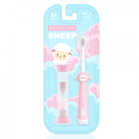 Детская зубная щетка Revyline Sheep 3+ с песочными часами, розовая